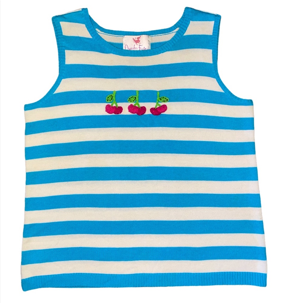 Quacker Factory Sleeveless Striped Sweater Tank Style Top with Cherries Size:SM